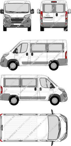 Peugeot Boxer, minibus, L1H1, Rear Wing Doors, 2 Sliding Doors (2014)