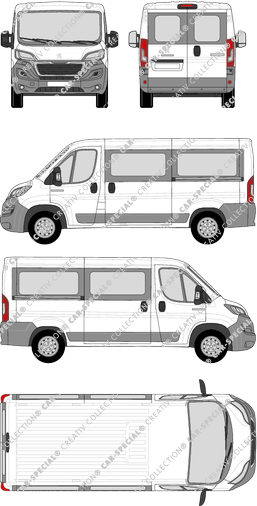Peugeot Boxer, minibus, L2H1, Rear Wing Doors, 2 Sliding Doors (2014)
