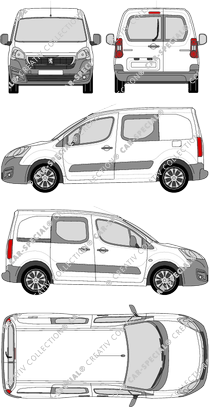 Peugeot Partner, van/transporter, L1, rear window, double cab, Rear Wing Doors, 1 Sliding Door (2015)