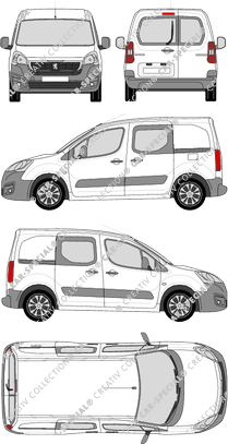 Peugeot Partner, van/transporter, L1, rear window, double cab, Rear Wing Doors, 2 Sliding Doors (2015)