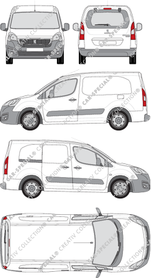 Peugeot Partner, van/transporter, L2, rear window, Rear Flap, 1 Sliding Door (2015)