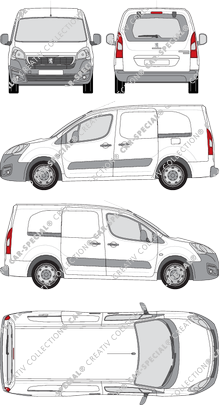 Peugeot Partner, furgón, L2, ventana de parte trasera, Rear Flap, 2 Sliding Doors (2015)