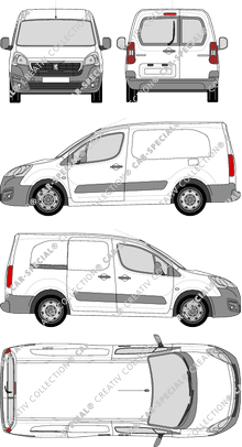 Peugeot Partner, furgone, L2, vitre arrière, Rear Wing Doors, 1 Sliding Door (2015)