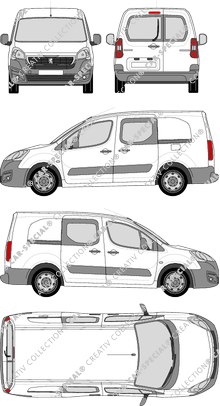 Peugeot Partner, furgone, L2, vitre arrière, Doppelkabine, Rear Wing Doors, 2 Sliding Doors (2015)