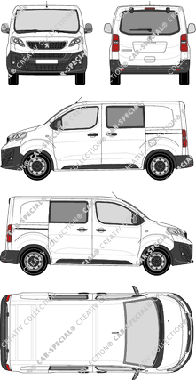 Peugeot Expert, furgone, Compact, vitre arrière, Doppelkabine, Rear Flap, 2 Sliding Doors (2016)