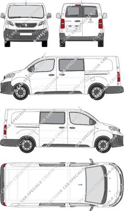 Peugeot Expert, van/transporter, long, rear window, double cab, Rear Wing Doors, 2 Sliding Doors (2016)