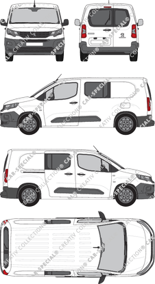 Peugeot Partner, van/transporter, L2, rear window, double cab, Rear Wing Doors, 1 Sliding Door (2018)