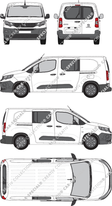 Peugeot Partner, van/transporter, L2, rear window, double cab, Rear Wing Doors, 2 Sliding Doors (2018)