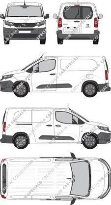 Peugeot Partner, furgone, L2, vitre arrière, Rear Wing Doors, 1 Sliding Door (2018)