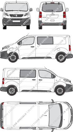 Peugeot e-Expert, van/transporter, Standard, rear window, double cab, Rear Flap, 1 Sliding Door (2020)