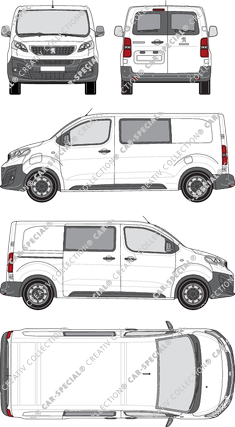 Peugeot e-Expert, furgón, Standard, ventana de parte trasera, cabina doble, Rear Wing Doors, 1 Sliding Door (2020)