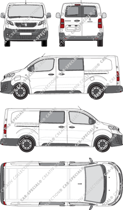 Peugeot e-Expert, van/transporter, long, rear window, double cab, Rear Wing Doors, 2 Sliding Doors (2020)