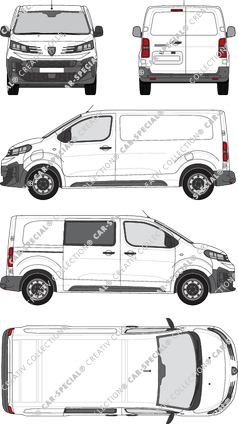 Peugeot e-Expert, Kastenwagen, L2 Standard, teilverglast rechts, Heck vergl., Rear Wing Doors, 1 Sliding Door (2024)