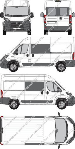 Peugeot Boxer, van/transporter, L2H2, rear window, double cab, Rear Wing Doors, 2 Sliding Doors (2024)