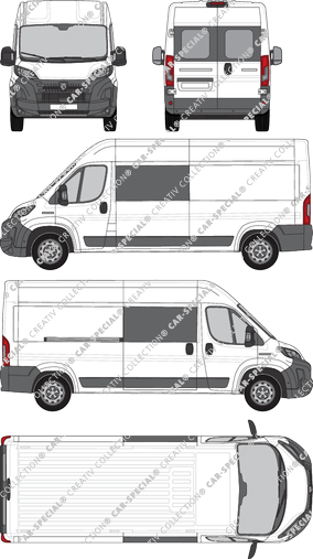 Peugeot Boxer, van/transporter, L3H2, rear window, double cab, Rear Wing Doors, 1 Sliding Door (2024)