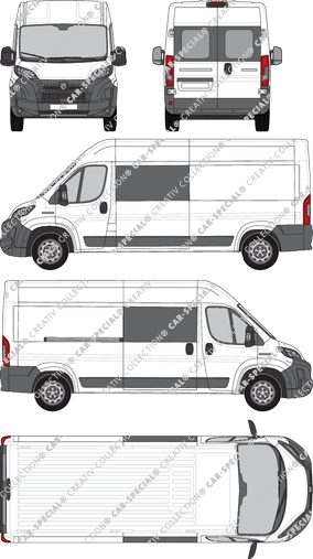 Peugeot Boxer, furgone, L3H2, vitre arrière, Doppelkabine, Rear Wing Doors, 1 Sliding Door (2024)