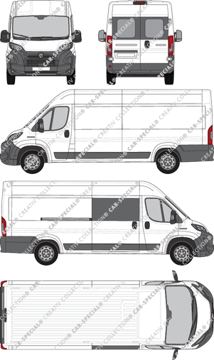 Peugeot Boxer, Kastenwagen, L4H2, teilverglast rechts, Heck vergl., Rear Wing Doors, 1 Sliding Door (2024)