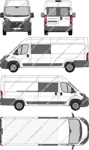 Peugeot Boxer, van/transporter, L4H2, rear window, double cab, Rear Wing Doors, 1 Sliding Door (2024)