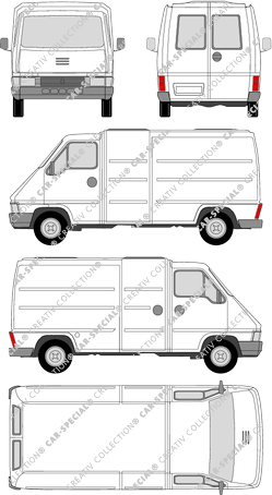 Renault Master, van/transporter, short, rear window, Rear Wing Doors, 1 Sliding Door (1980)