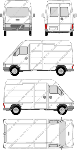 Renault Master, Kastenwagen, Hochdach, kurz, Heck verglast, Rear Wing Doors, 1 Sliding Door (1980)