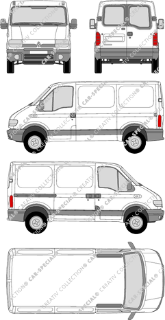 Renault Master, van/transporter, L1H1, rear window, Rear Wing Doors, 1 Sliding Door (1997)