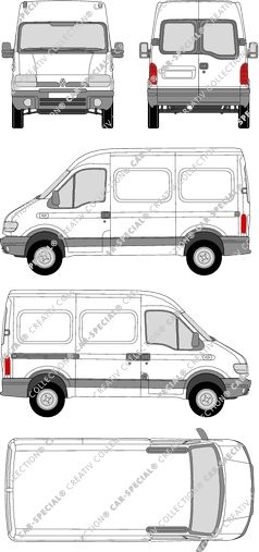 Renault Master, van/transporter, L1H2, rear window, Rear Wing Doors, 1 Sliding Door (1997)