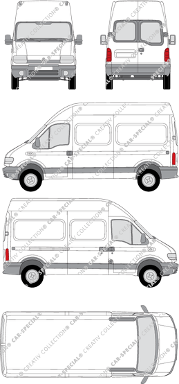 Renault Master, van/transporter, L2H3, rear window, Rear Wing Doors, 1 Sliding Door (1997)