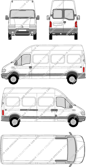 Renault Master, van/transporter, L3H3, rear window, Rear Wing Doors, 1 Sliding Door (1997)