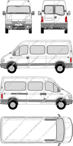 Renault Master, minibus, L2H2, Rear Wing Doors, 1 Sliding Door (1997)