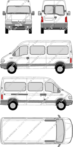 Renault Master, microbús, L2H2, Rear Wing Doors, 1 Sliding Door (1997)