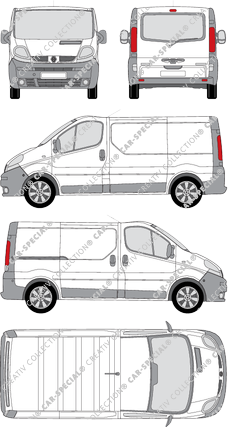 Renault Trafic, van/transporter, L1H1, rear window, Rear Flap, 1 Sliding Door (2001)