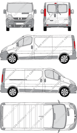 Renault Trafic, van/transporter, L2H1, rear window, Rear Wing Doors, 1 Sliding Door (2001)