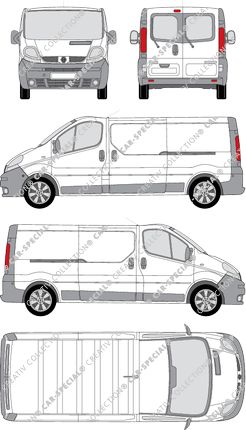 Renault Trafic, furgone, L2H1, vitre arrière, Rear Wing Doors, 2 Sliding Doors (2001)