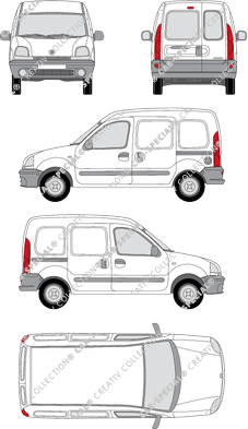 Renault Kangoo, furgón, ventana de parte trasera, Rear Wing Doors, 2 Sliding Doors (1997)