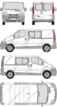 Renault Trafic, van/transporter, L1H1, rear window, double cab, Rear Wing Doors, 2 Sliding Doors (2001)