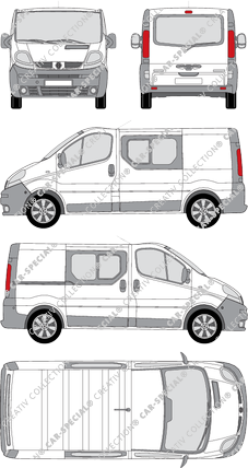 Renault Trafic, van/transporter, L1H1, rear window, double cab, Rear Flap, 1 Sliding Door (2002)