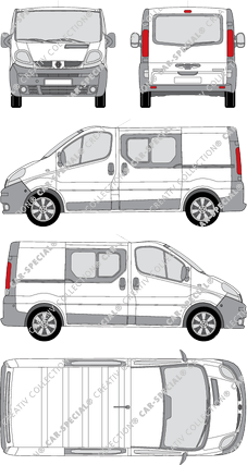 Renault Trafic, van/transporter, L1H1, rear window, double cab, Rear Flap, 2 Sliding Doors (2001)