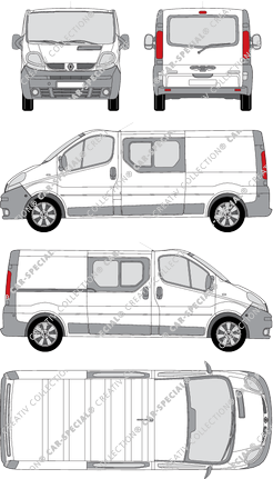 Renault Trafic, van/transporter, L2H1, rear window, double cab, Rear Flap, 1 Sliding Door (2001)