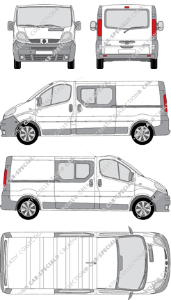 Renault Trafic, van/transporter, L2H1, rear window, double cab, Rear Flap, 2 Sliding Doors (2001)