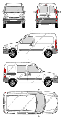 Renault Kangoo, van/transporter, Heck verglast, rechts teilverglast, Rear Wing Doors, 1 Sliding Door (2003)