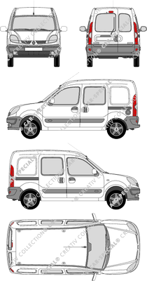 Renault Kangoo, furgón, ventana de parte trasera, cabina doble, Rear Wing Doors, 2 Sliding Doors (2003)