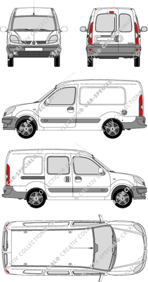 Renault Kangoo, Maxi, furgone, Heck verglast, rechts teilverglast, Rear Wing Doors, 1 Sliding Door (2003)