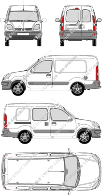 Renault Kangoo, Maxi, furgón, Heck verglast, rechts teilverglast, Rear Wing Doors, 1 Sliding Door (2003)