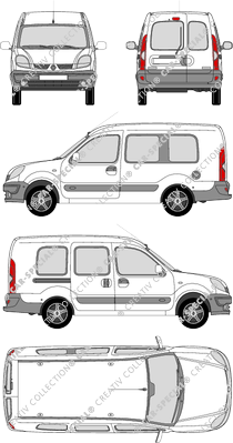 Renault Kangoo, Maxi, furgón, acristalado, Rear Wing Doors, 1 Sliding Door (2003)