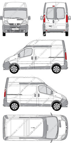 Renault Trafic, van/transporter, L1H2, rear window, Rear Wing Doors, 2 Sliding Doors (2003)