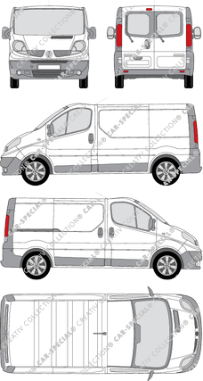 Renault Trafic, furgone, L1H1, vitre arrière, Rear Wing Doors, 1 Sliding Door (2008)