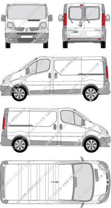 Renault Trafic, van/transporter, L1H1, rear window, Rear Wing Doors, 2 Sliding Doors (2008)