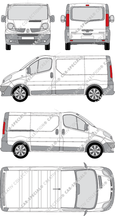 Renault Trafic, van/transporter, L1H1, rear window, Rear Flap, 1 Sliding Door (2008)