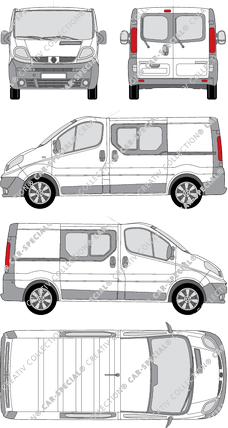 Renault Trafic, van/transporter, L1H1, rear window, double cab, Rear Wing Doors, 2 Sliding Doors (2008)
