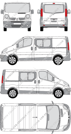 Renault Trafic, van/transporter, L1H1, rear window, double cab, Rear Flap, 2 Sliding Doors (2008)